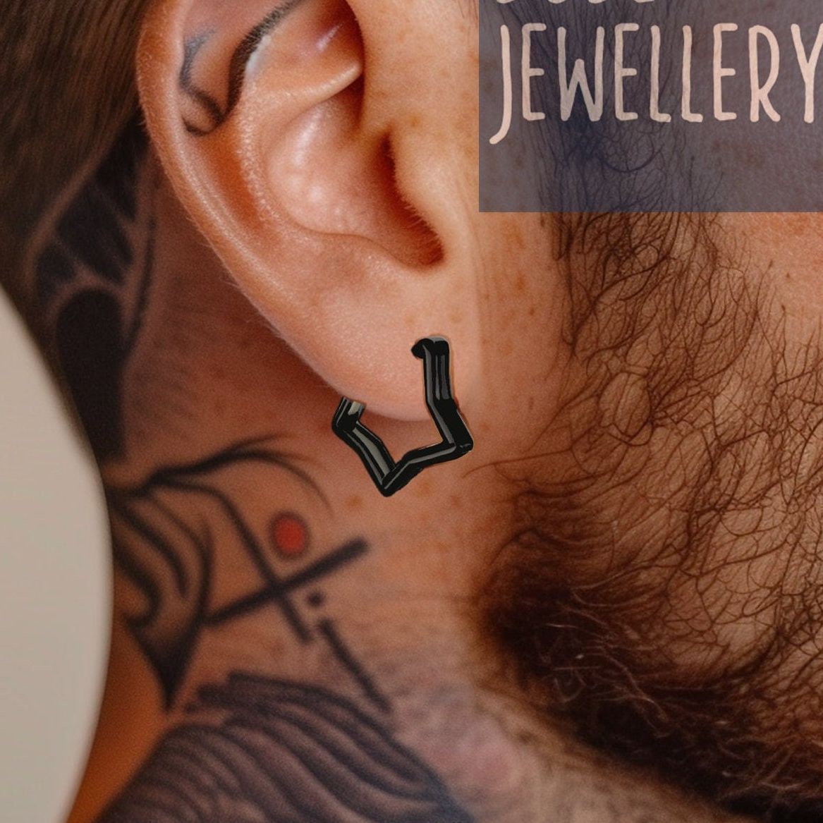 Black Star Hoop Earrings for Men – Waterproof Stainless Steel Hoops – Minimalist Star Dangle Earrings, Hypoallergenic Everyday Jewelry, A413