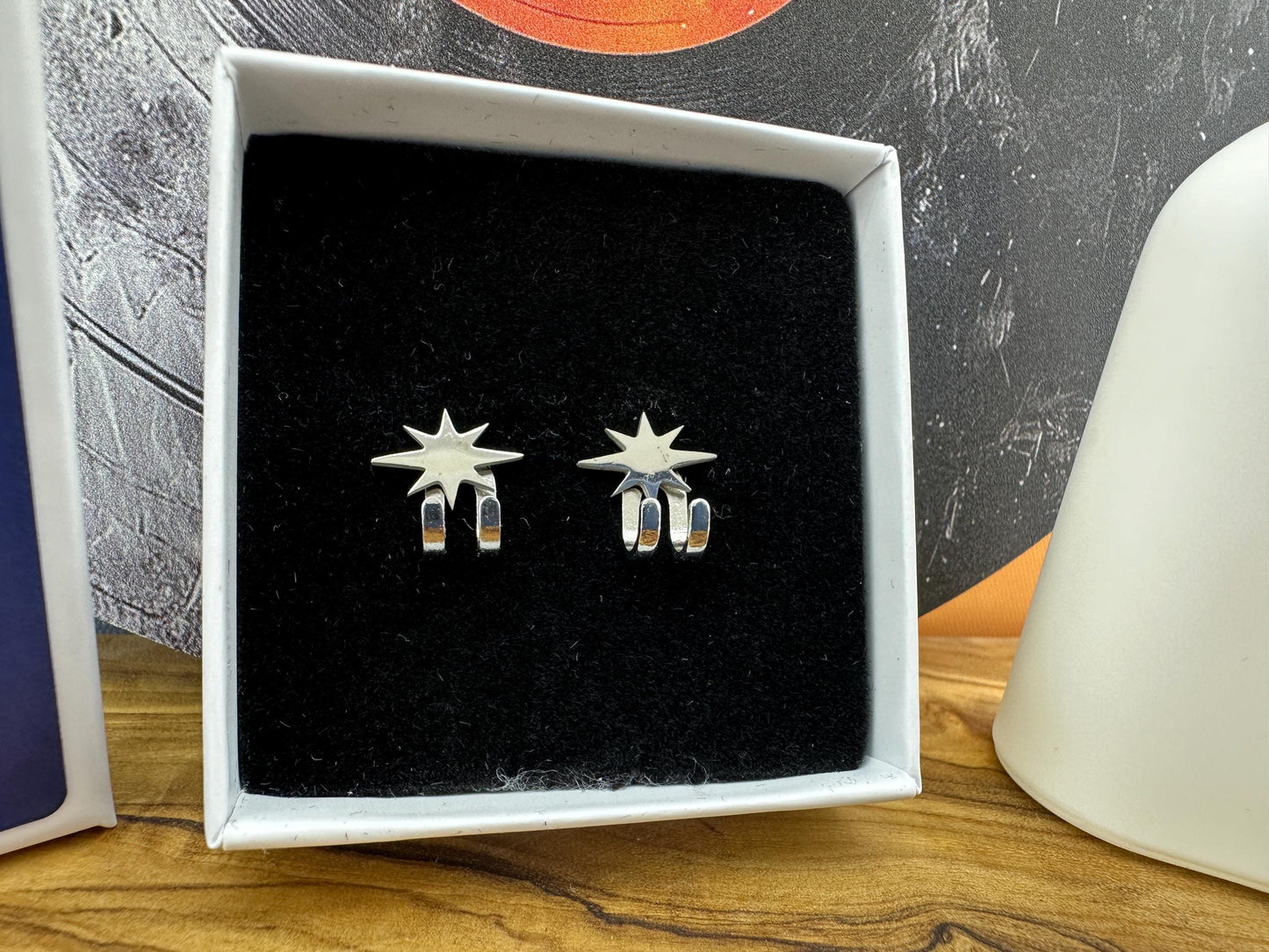 Mens Earrings - Silver Star wraparound Earrings, Minimalist Cuff Earrings, Manly Earrings, Silver, Mens Stud Earrings, Mens Studs, A504