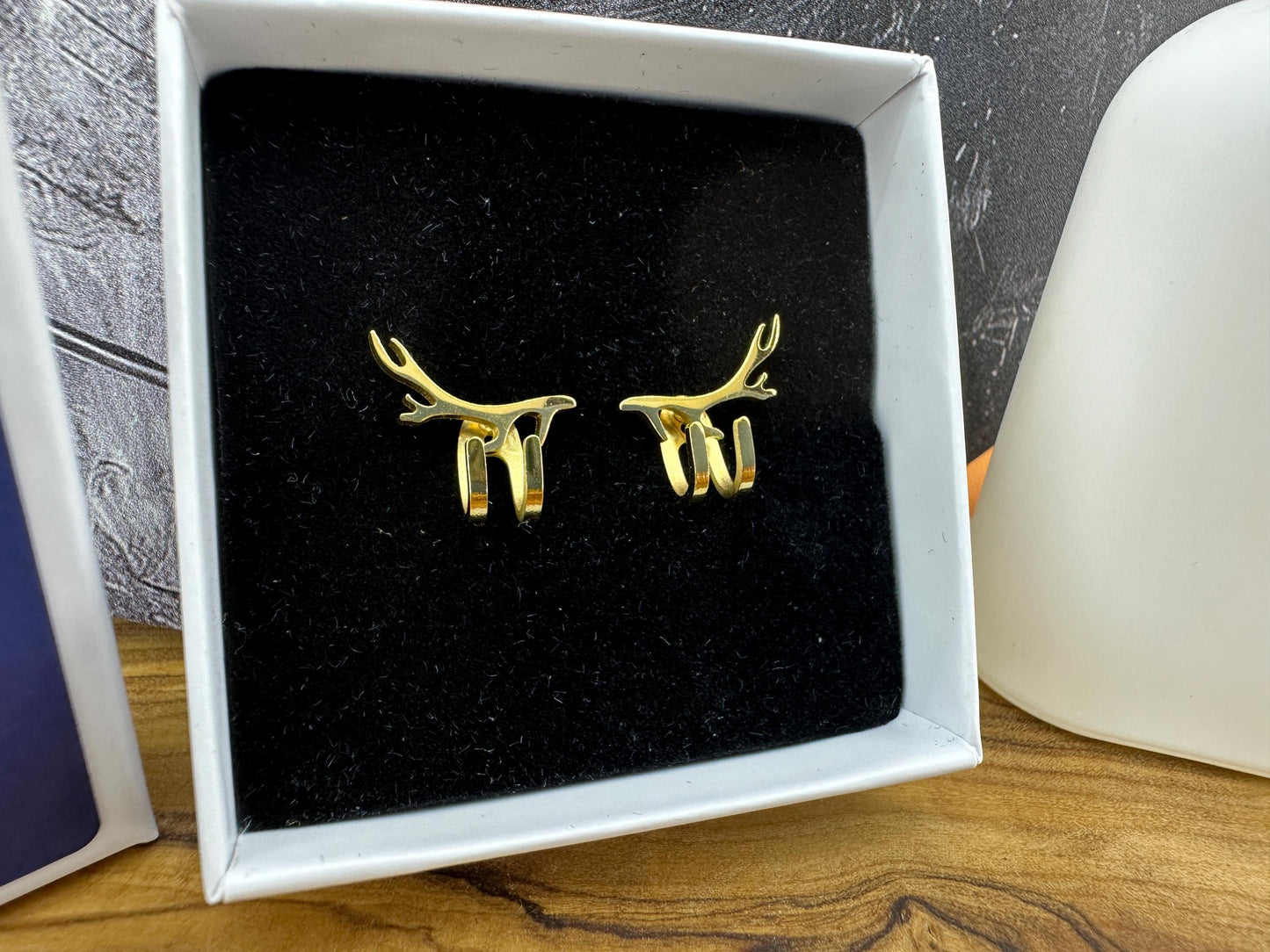 Mens Earrings - Gold Antler wraparound Earrings, Minimalist Cuff Earrings, Cuff earrings, Mens Stud Earrings, Mens Studs, A506