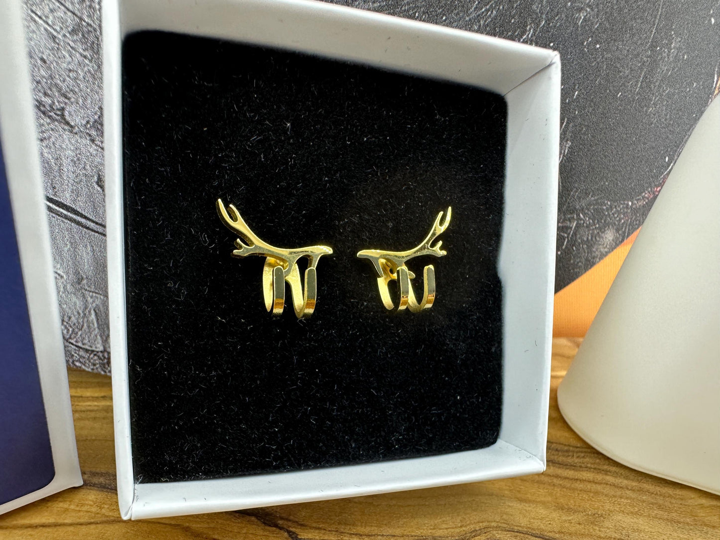 Mens Earrings - Gold Antler wraparound Earrings, Minimalist Cuff Earrings, Cuff earrings, Mens Stud Earrings, Mens Studs, A506