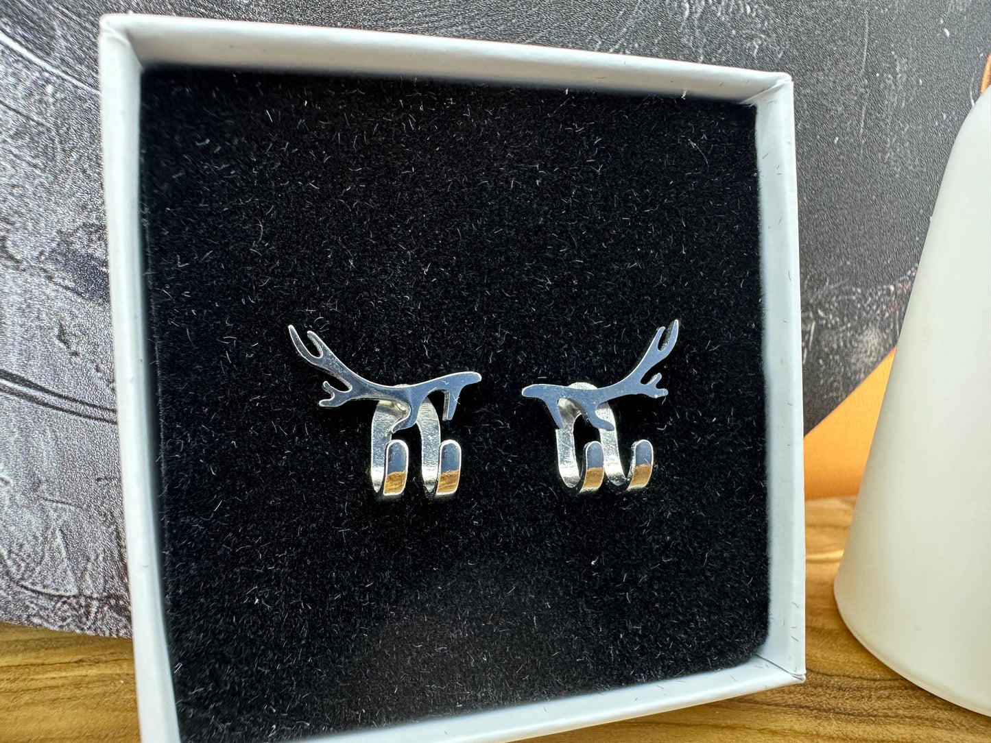 Mens Earrings - Silver Antler wraparound Earrings, Minimalist Cuff Earrings, Sterling Silver, Mens Stud Earrings, Mens Studs, A508