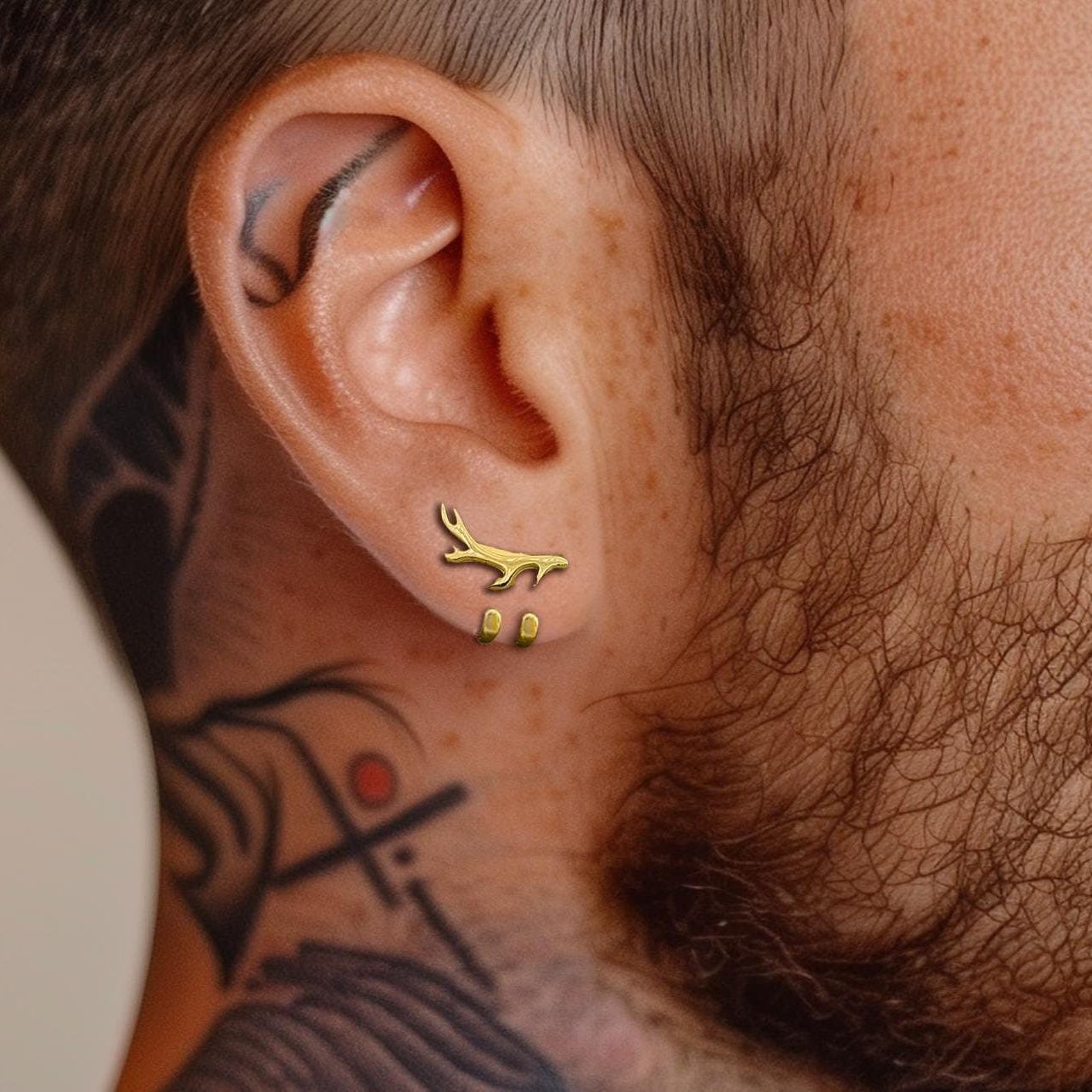 Mens Earrings - Gold Antler wraparound Earrings, Minimalist Cuff Earrings, Cuff earrings, Mens Stud Earrings, Mens Studs, A506
