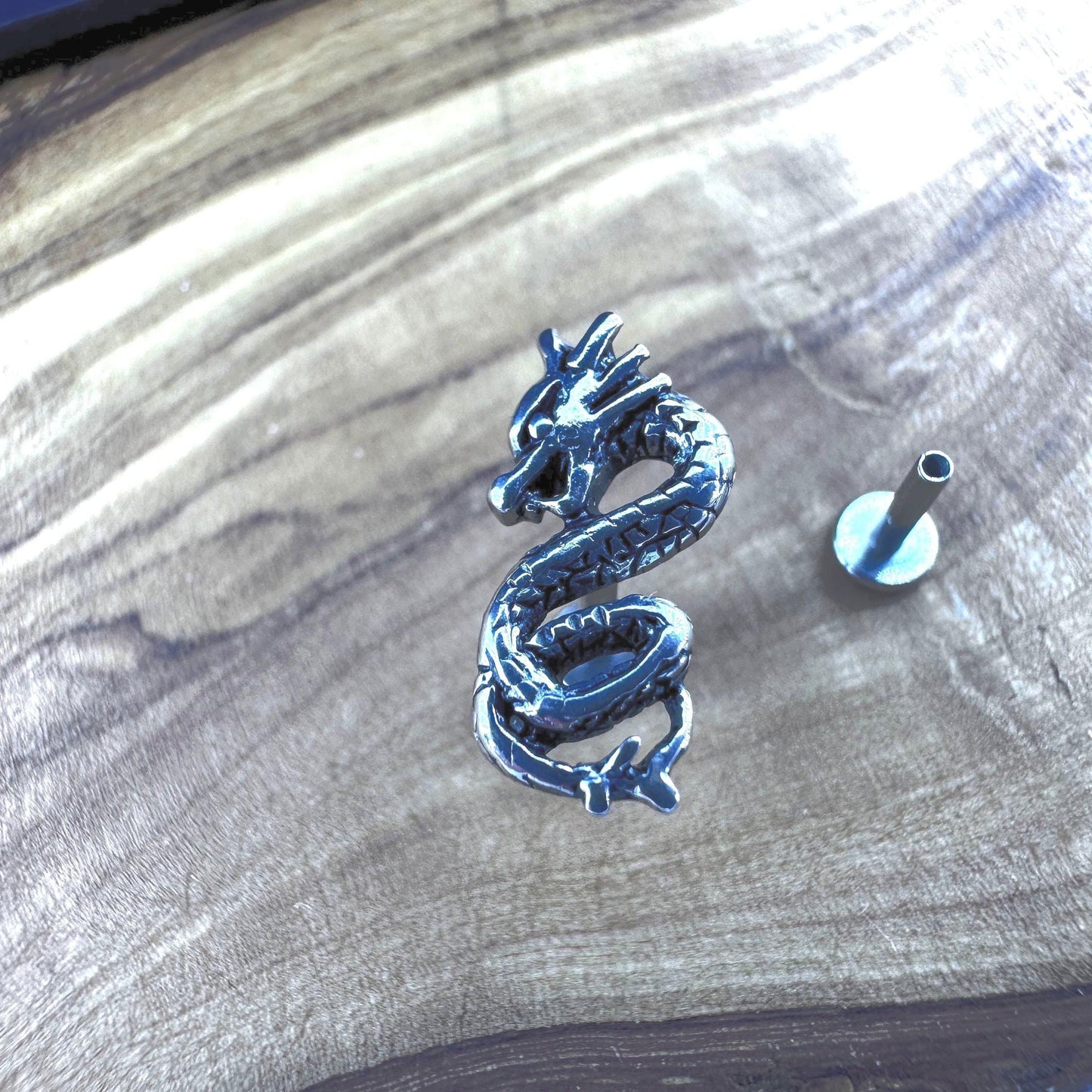 Helix Flat back Earring Piercing | Surgical Steel Tragus Cartilage Dragon Piercing Internally Threaded Earring screw front men women, A459