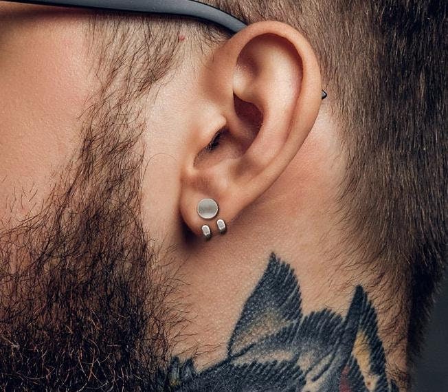 Mens Earrings - Silver Stud Wrap Around Earrings, Men, Edgy Male Earring, Silver, Mens Stud Earrings, Studs for Men, Stud earrings, A378
