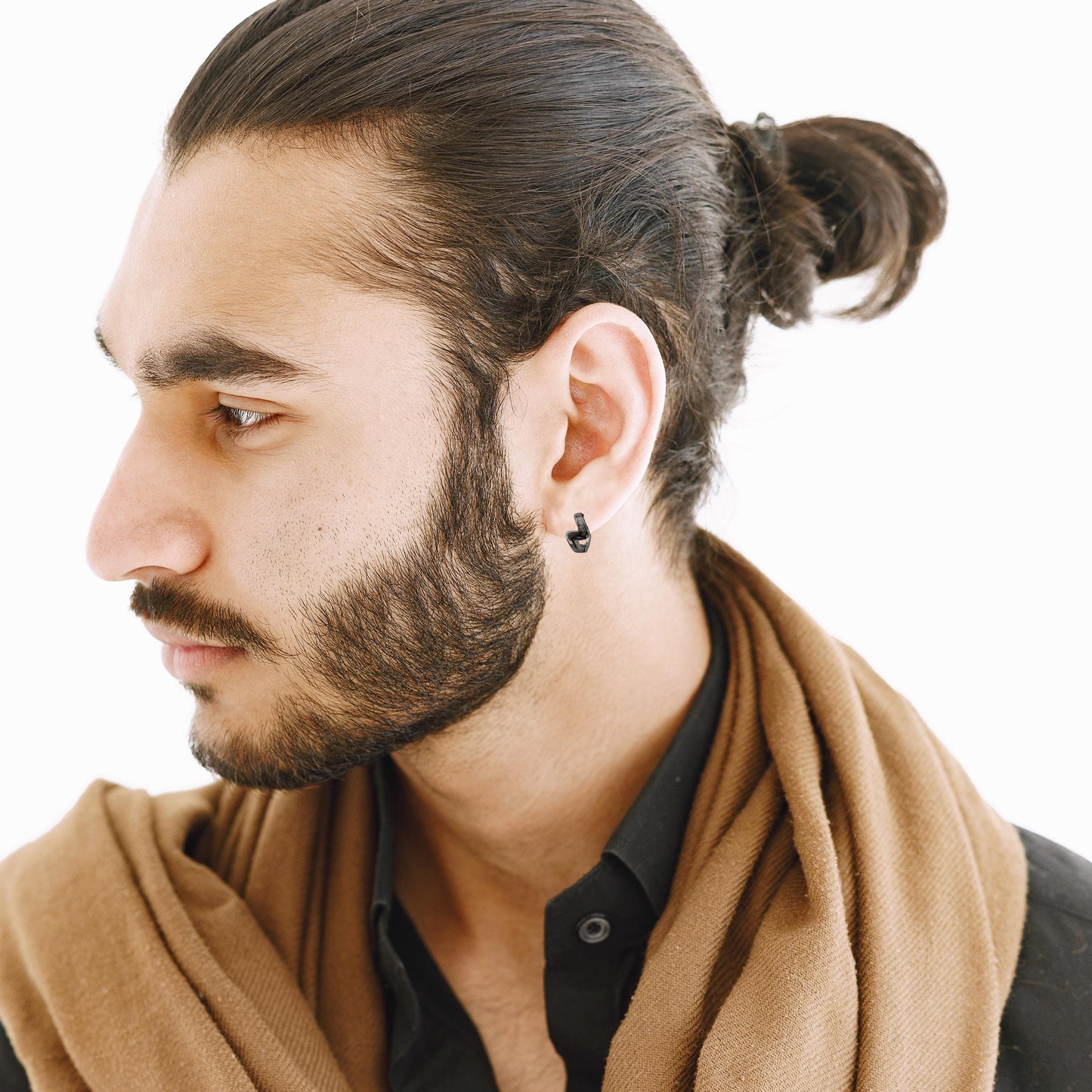 Mens Earrings - Black Huggie Earrings, Men, Minimalist Male Earring, Edgy, Hoop Earrings, Black Mens Silver Earrings, A503