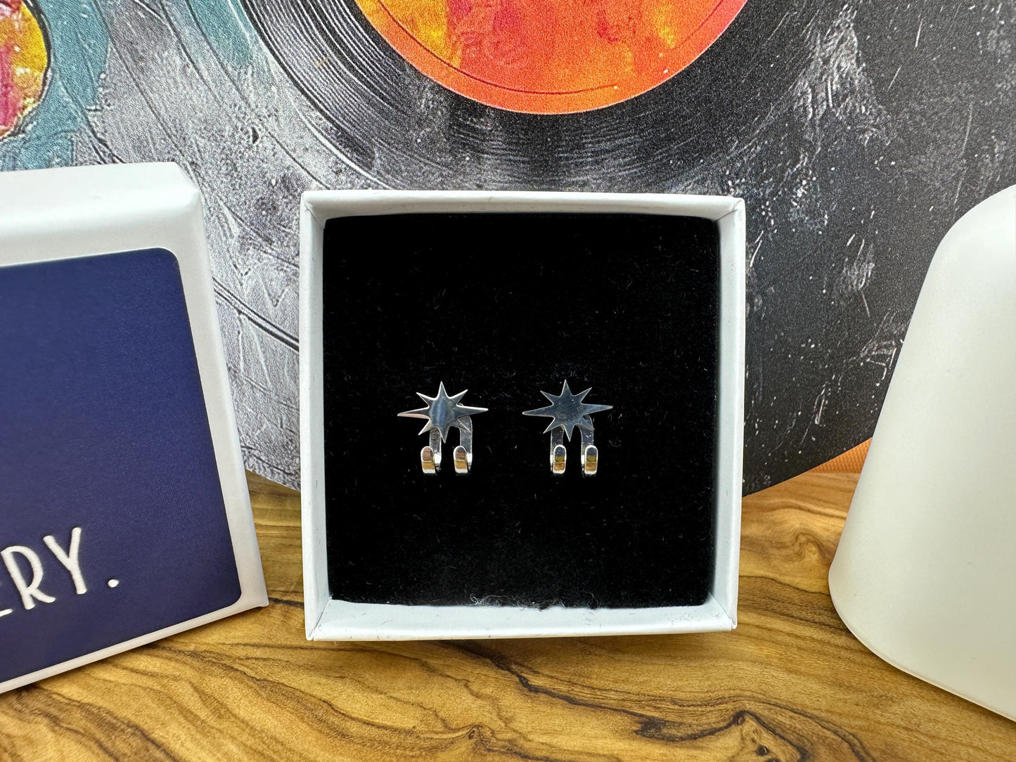Mens Earrings - Silver Star wraparound Earrings, Minimalist Cuff Earrings, Manly Earrings, Silver, Mens Stud Earrings, Mens Studs, A504