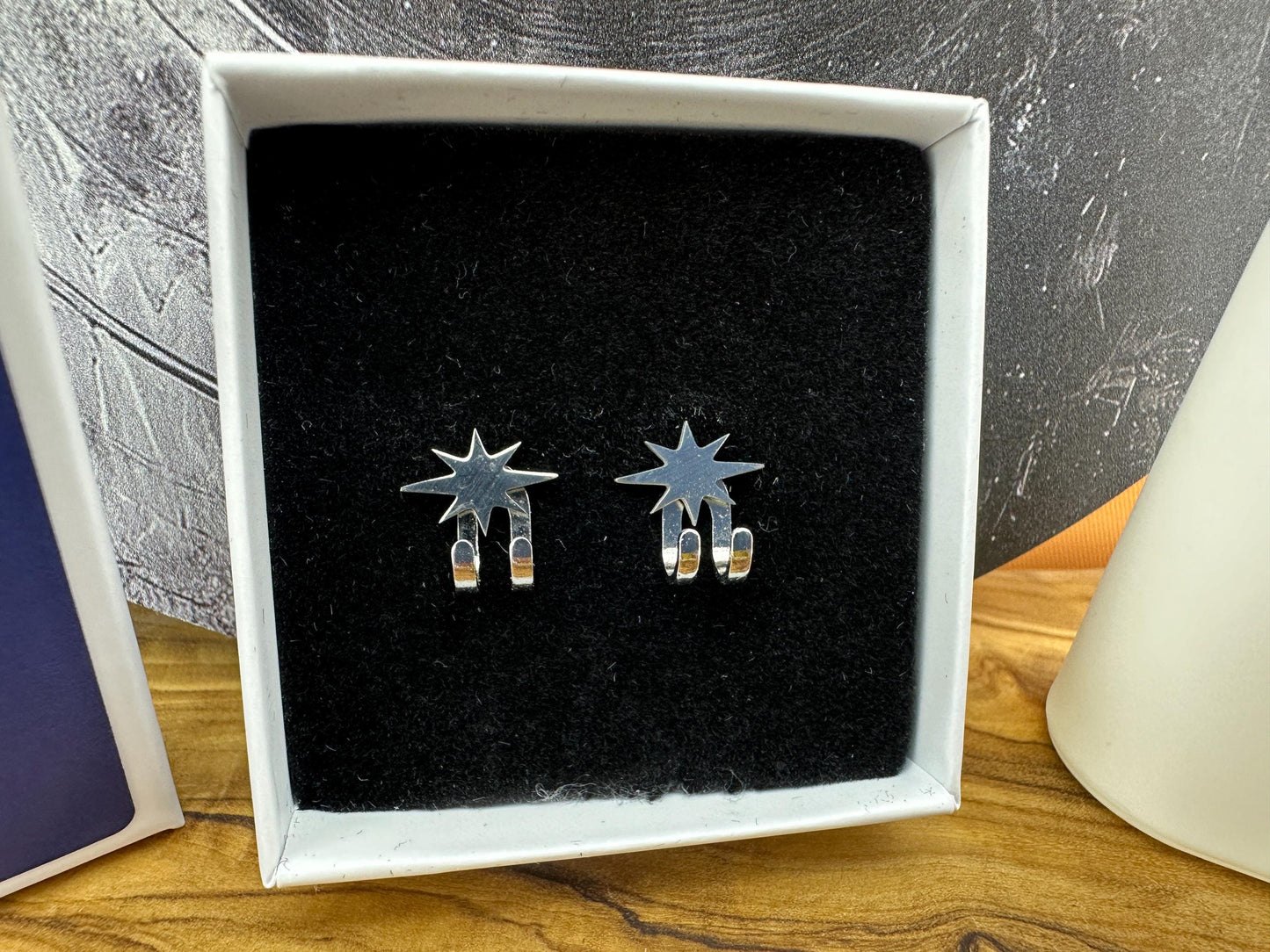 Mens Earrings - Silver Star wraparound Earrings, Minimalist Cuff Earrings, Manly Earrings, Silver, Mens Stud Earrings, Mens Studs, A504