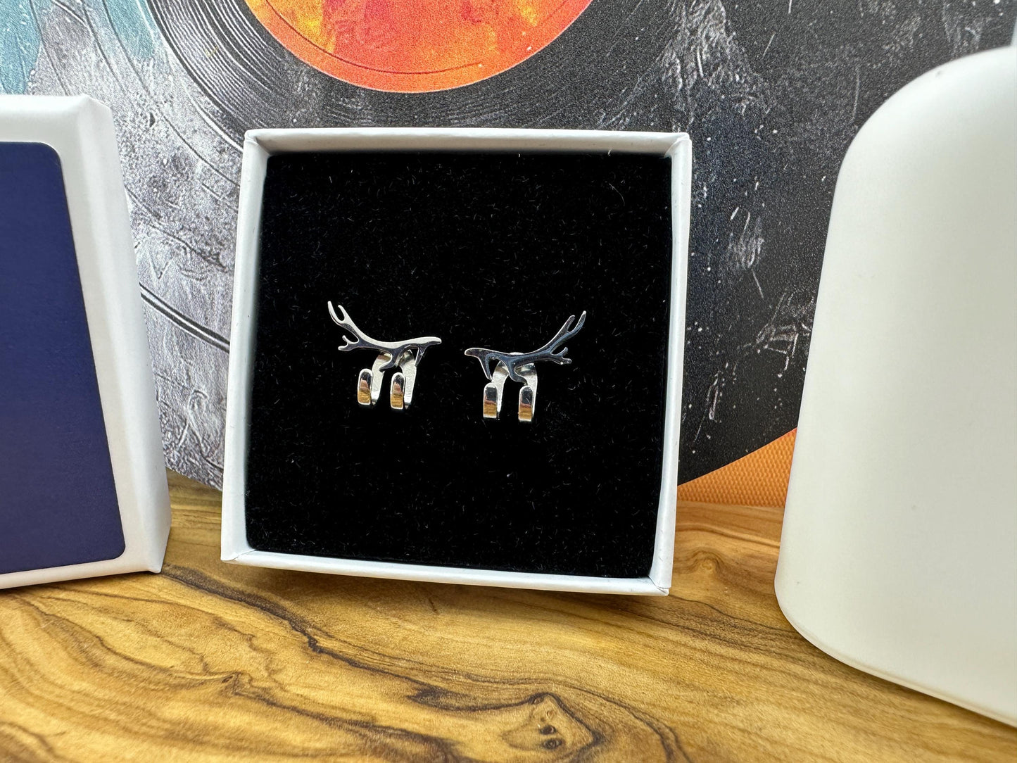 Mens Earrings - Silver Antler wraparound Earrings, Minimalist Cuff Earrings, Sterling Silver, Mens Stud Earrings, Mens Studs, A508