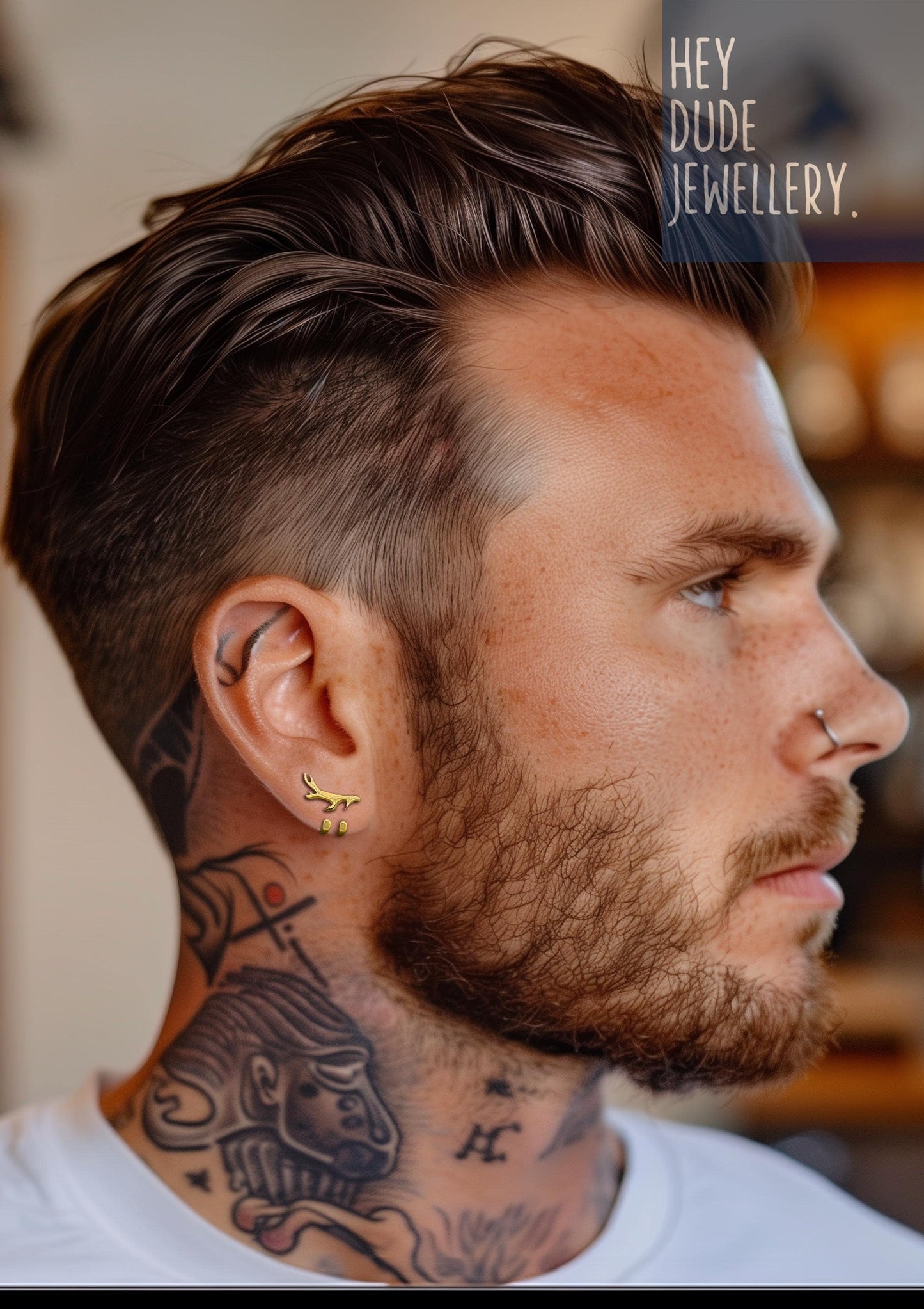 Mens Earrings - Gold Antler wraparound Earrings, Minimalist Cuff Earrings, Cuff earrings, Mens Stud Earrings, Mens Studs, A506