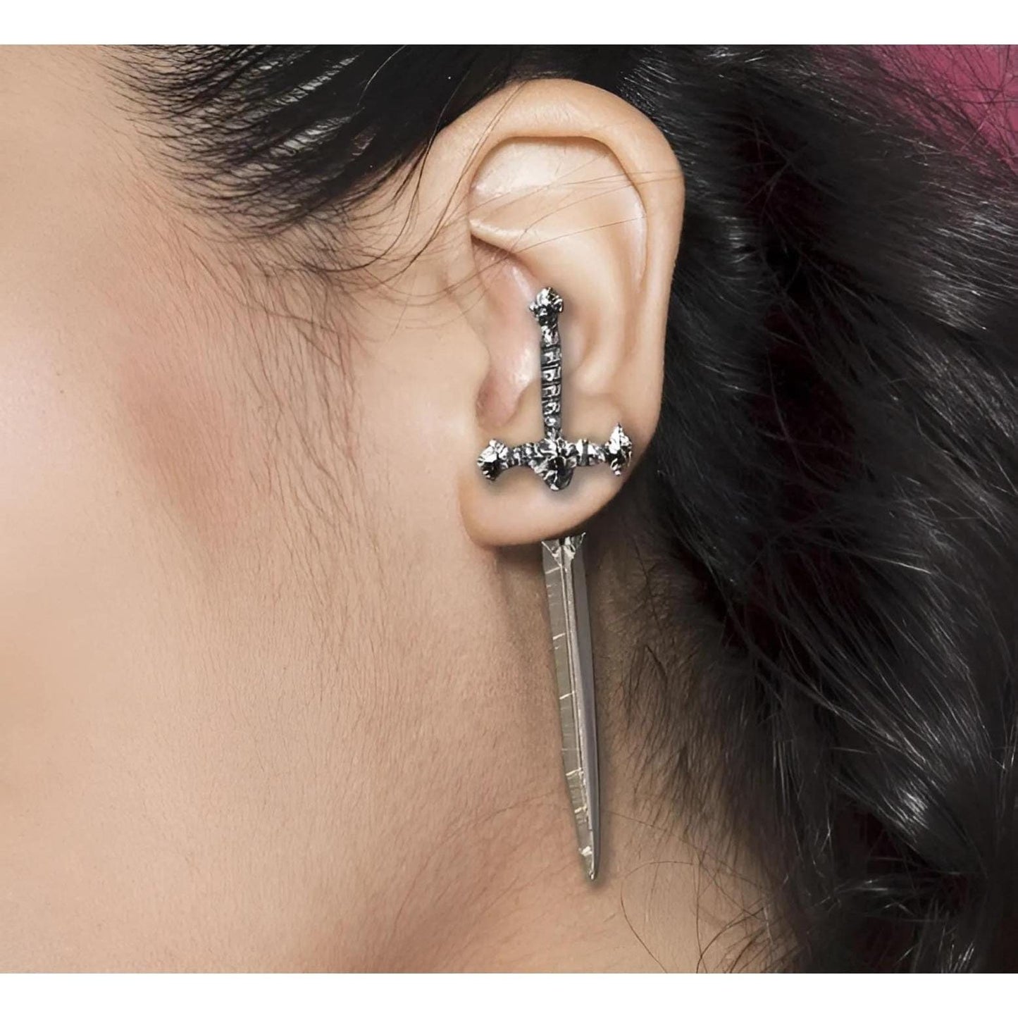 Gothic Sword Earrings Dagger Earrings Ladies Edgy Emo Dagger Earrings Set A Pair of Swords huggie dagger sword studs | A272