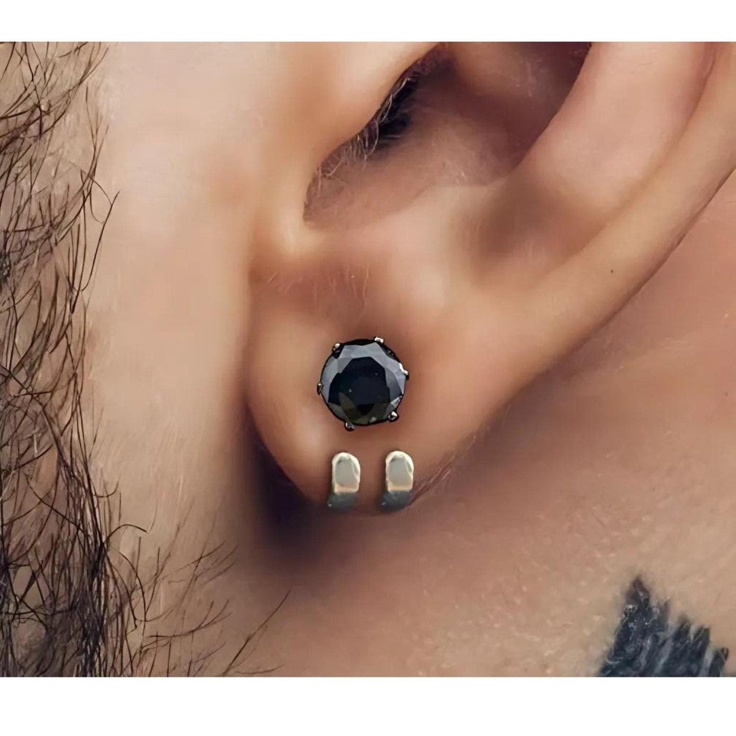 Mens Earrings - Black Gem Stud Earrings, Men, Edgy Male Earring, Black Silver, Mens Stud Earrings, Studs for Men, Black Gem earrings, A372