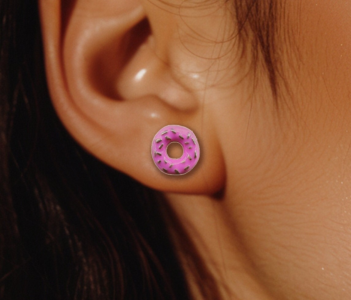 Donut Earrings, Donut lover, Gift for Cook, Unique fun gift for teens or for girls fun Donut Earrings, Pink Studs Food Jewelry, A064