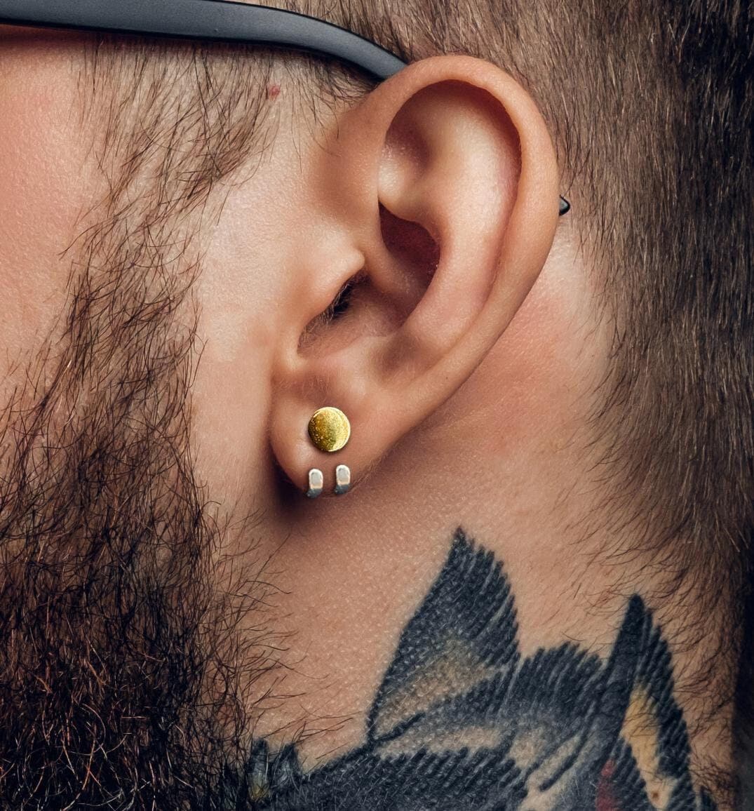 Mens Earrings - Gold Stud Earrings, Manly, Minimalist Male Earring, Gold, Mens Stud Earrings, Studs for Men, tick v hoop earrings, A206