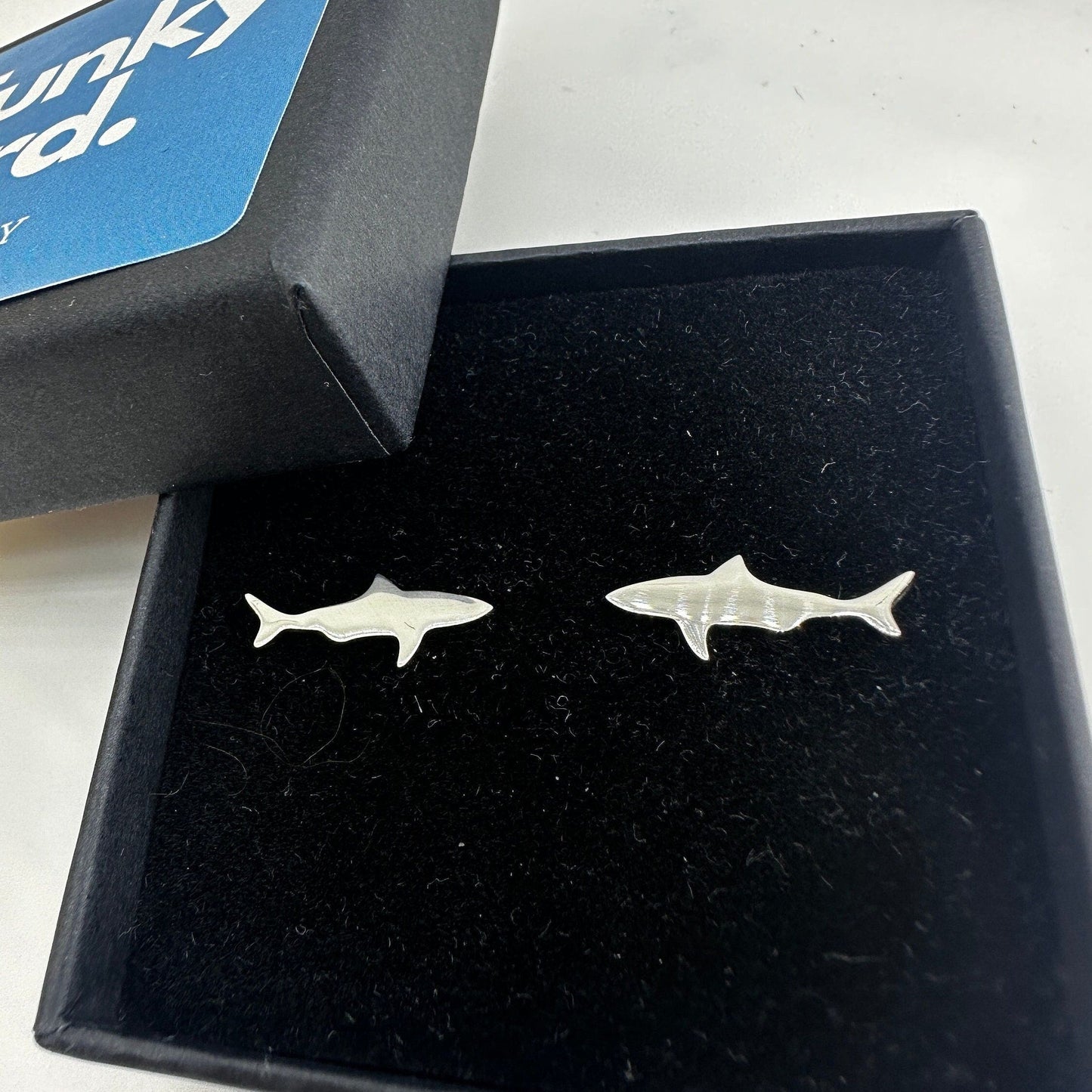 Mens Surf Earrings - Silver Stud Earrings Men Shark Earrings, Boho Beachy Minimalist Male Earring Silver Mens Stud Earrings, A305