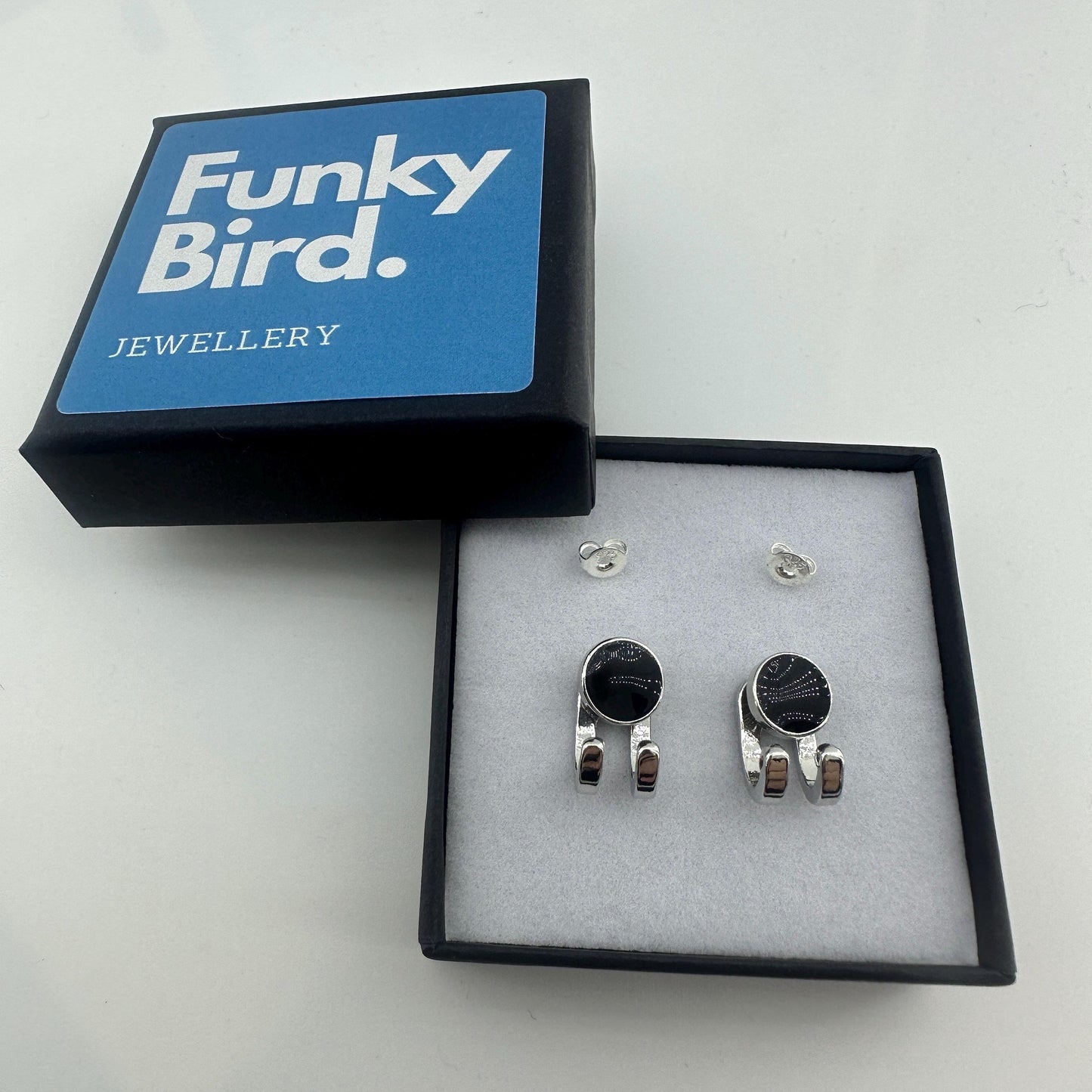 Black Mens Earrings - Silver Stud Earrings, Minimalist Male Earring, Black Earrings Silver Mens Stud Earrings, Studs for Men, hoop, A008