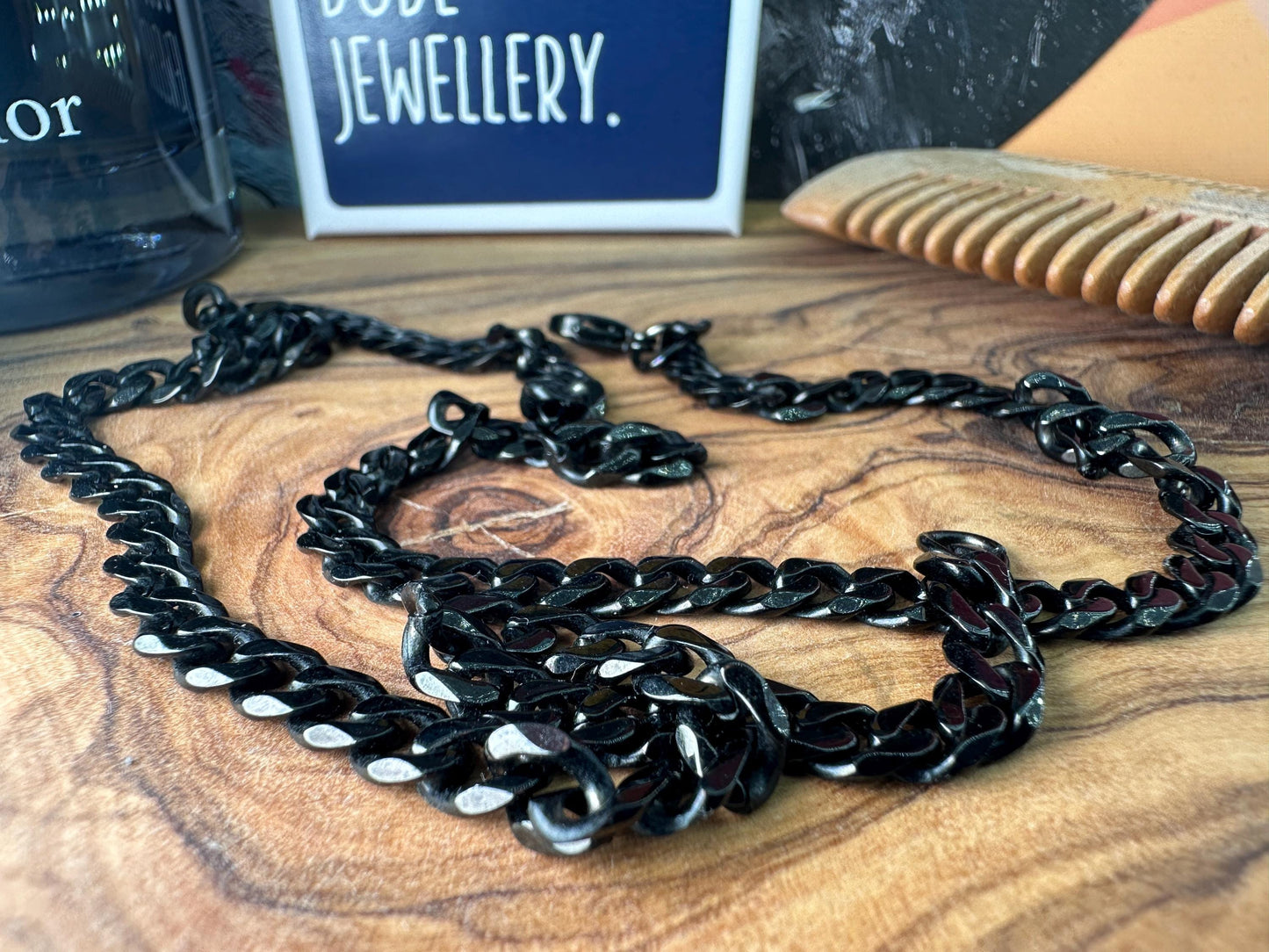 Miami Cuban Chain - Chunky Black Chain Necklace for Men - Mens Black Chain Real Waterproof Chain Jewelry - Men's Necklace, 50cm - B009