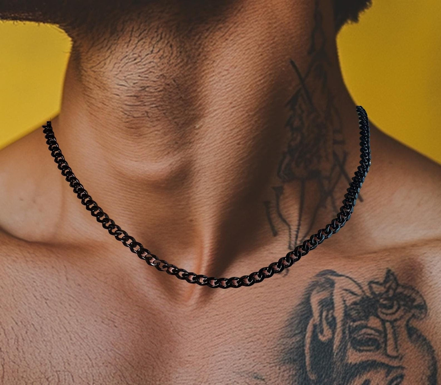 Miami Cuban Chain - Chunky Black Chain Necklace for Men - Mens Black Chain Real Waterproof Chain Jewelry - Men's Necklace, B009