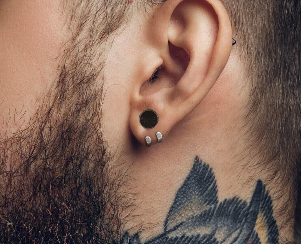 Black Mens Earrings - Silver Stud Earrings, Minimalist Male Earring, Black Earrings Silver Mens Stud Earrings, Studs for Men, hoop, A008