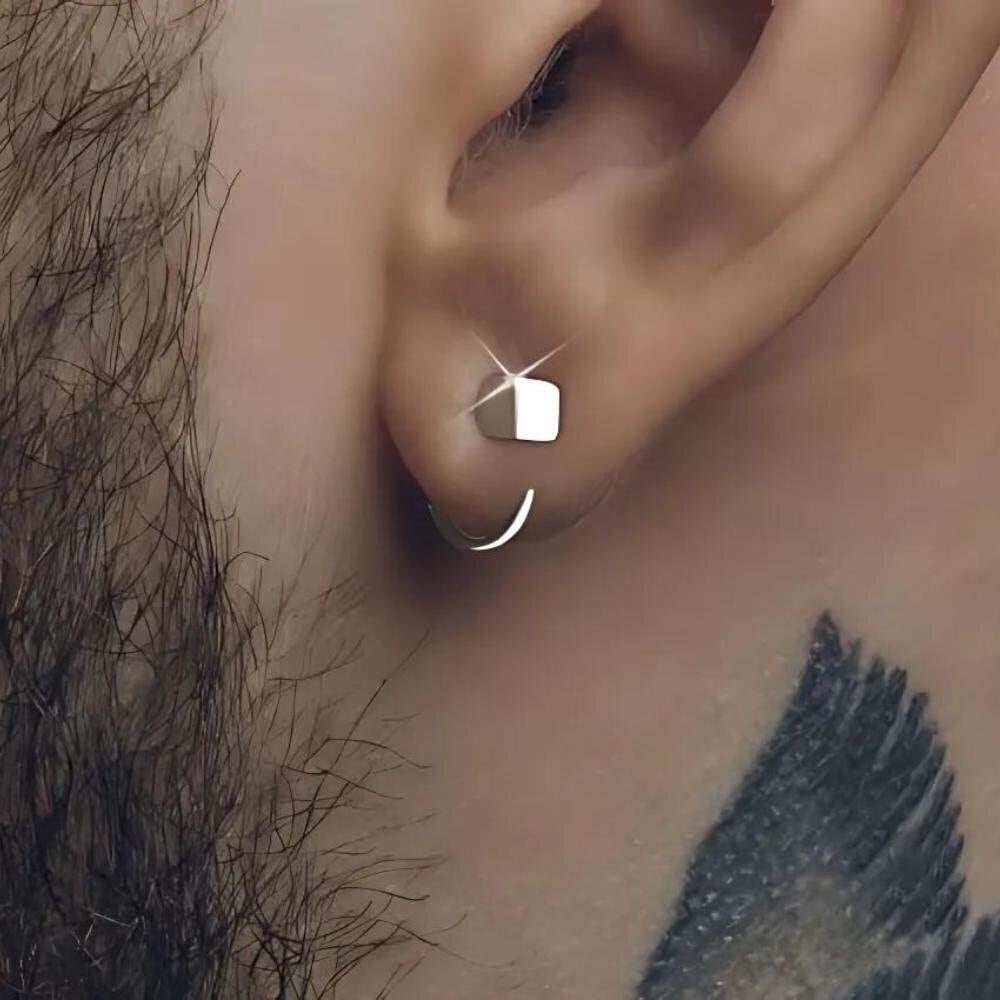 Mens Earrings - Silver Huggie Earrings, Men, Minimalist Male Earring, Edgy, Hook Earrings, Sterling Silver, Mens Silver, Man Earring, A139