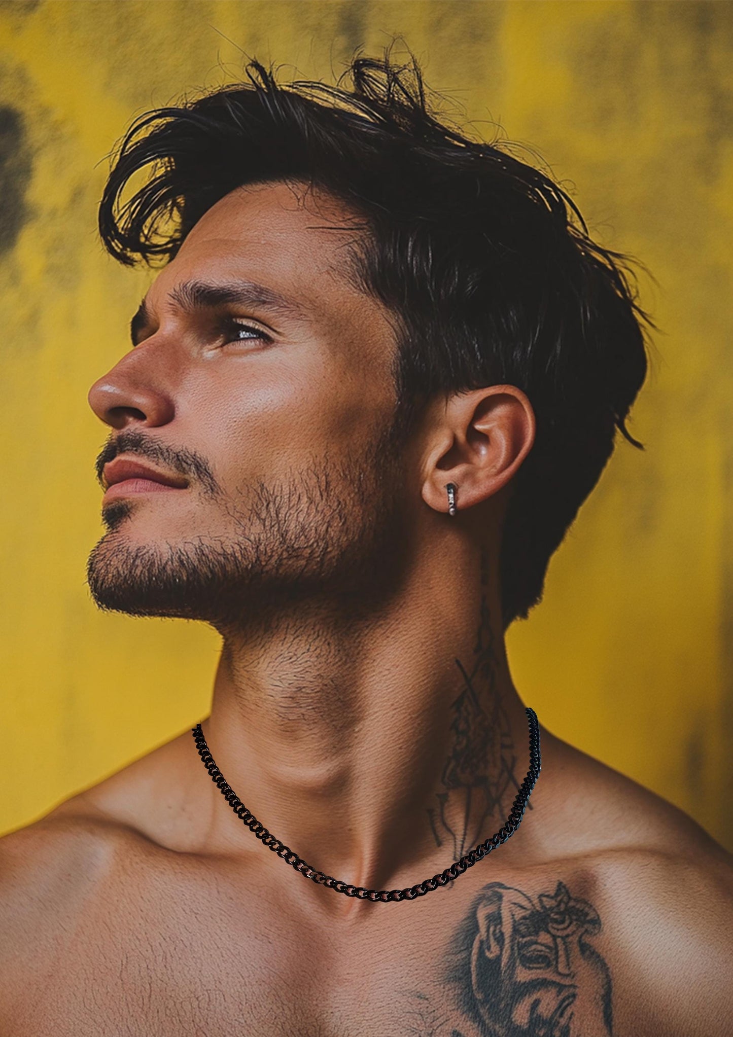 Miami Cuban Chain - Chunky Black Chain Necklace for Men - Mens Black Chain Real Waterproof Chain Jewelry - Men's Necklace, 50cm - B009