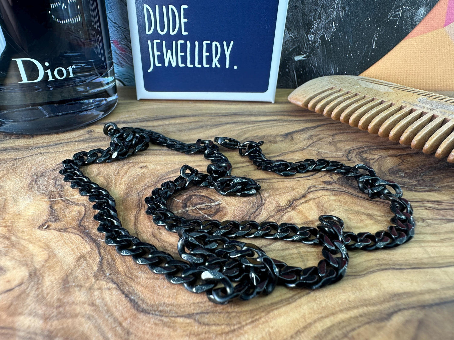 Miami Cuban Chain - Chunky Black Chain Necklace for Men - Mens Black Chain Real Waterproof Chain Jewelry - 60cm - Men's Necklace, B010