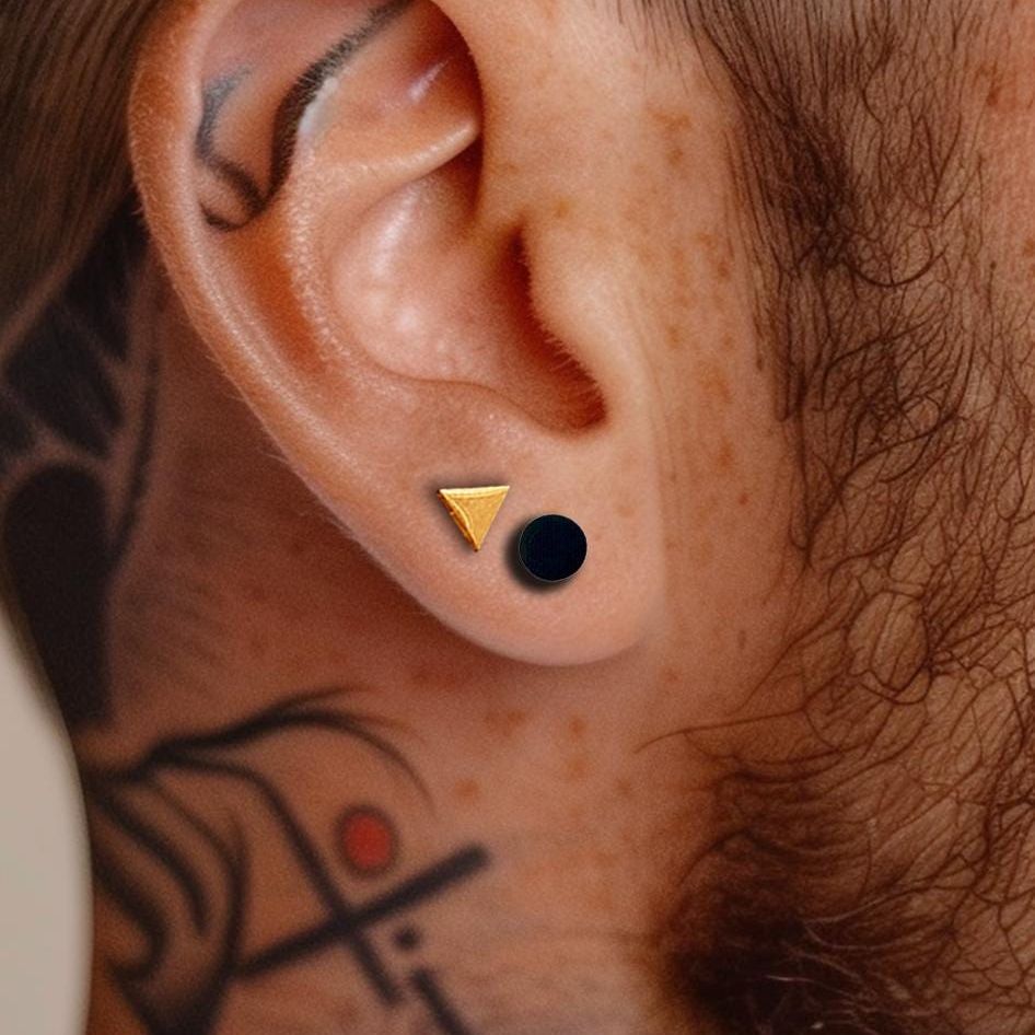 Mens Set Of Stud Earrings - Gold and Black Stud Earrings, Men, Stacking Set Gift for men, Male Earring, Edgy, Mens Stud Earrings, A