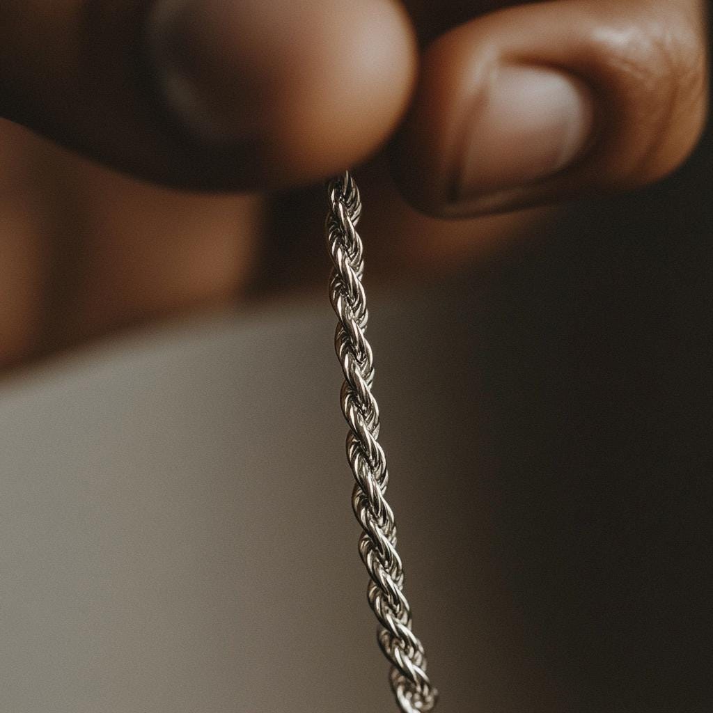 Silver Rope Necklace for Men - Silver Stainless chain - 50cm - Mens Silver Rope chain Waterproof Chain - Men's Jewelry Silver Bracelet B002