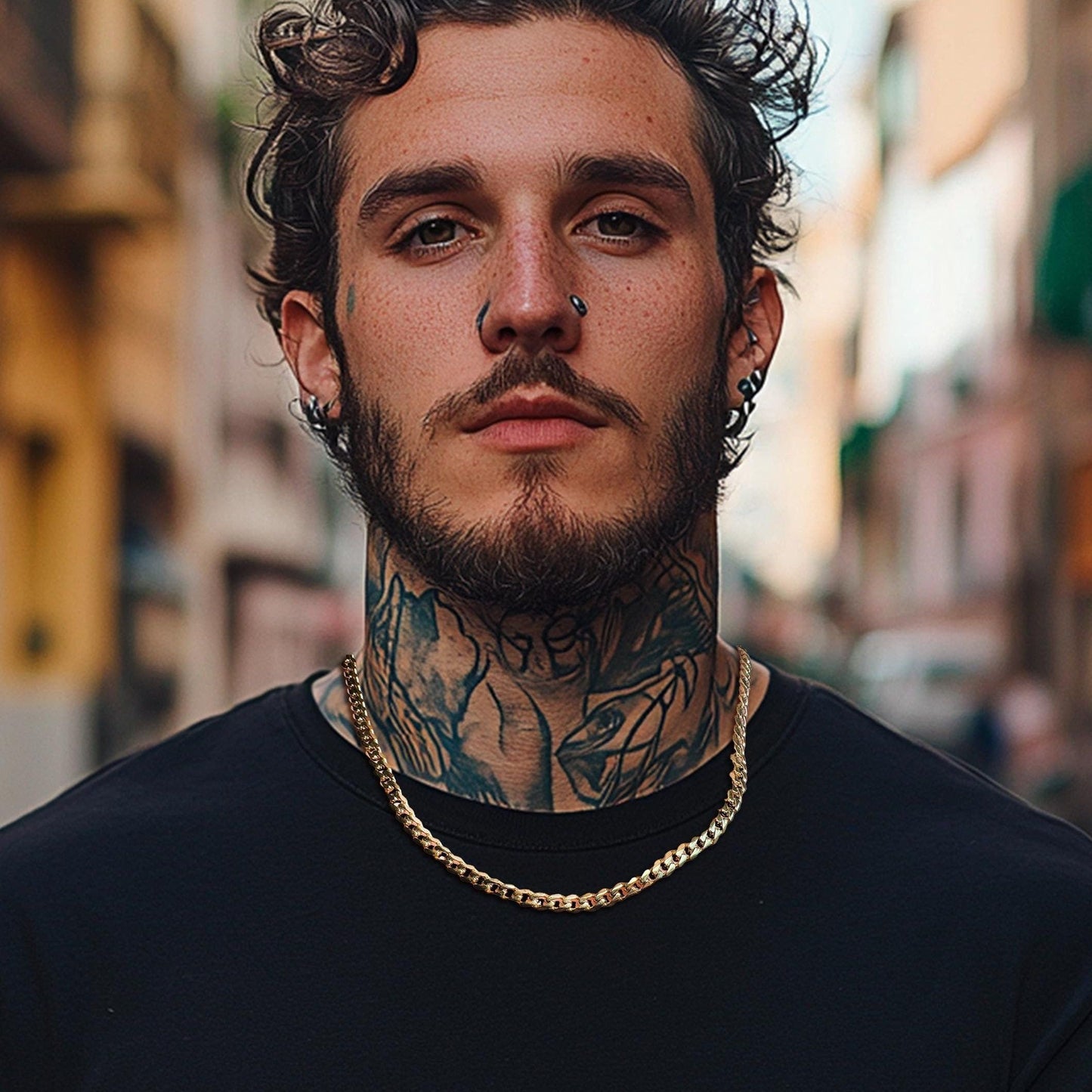 Gold Chain Necklace for Men - 18k Miami Cuban Chain - Stainless Steel - 50cm - Mens Gold Chain Gold Waterproof Chain - Men's Jewelry, B007