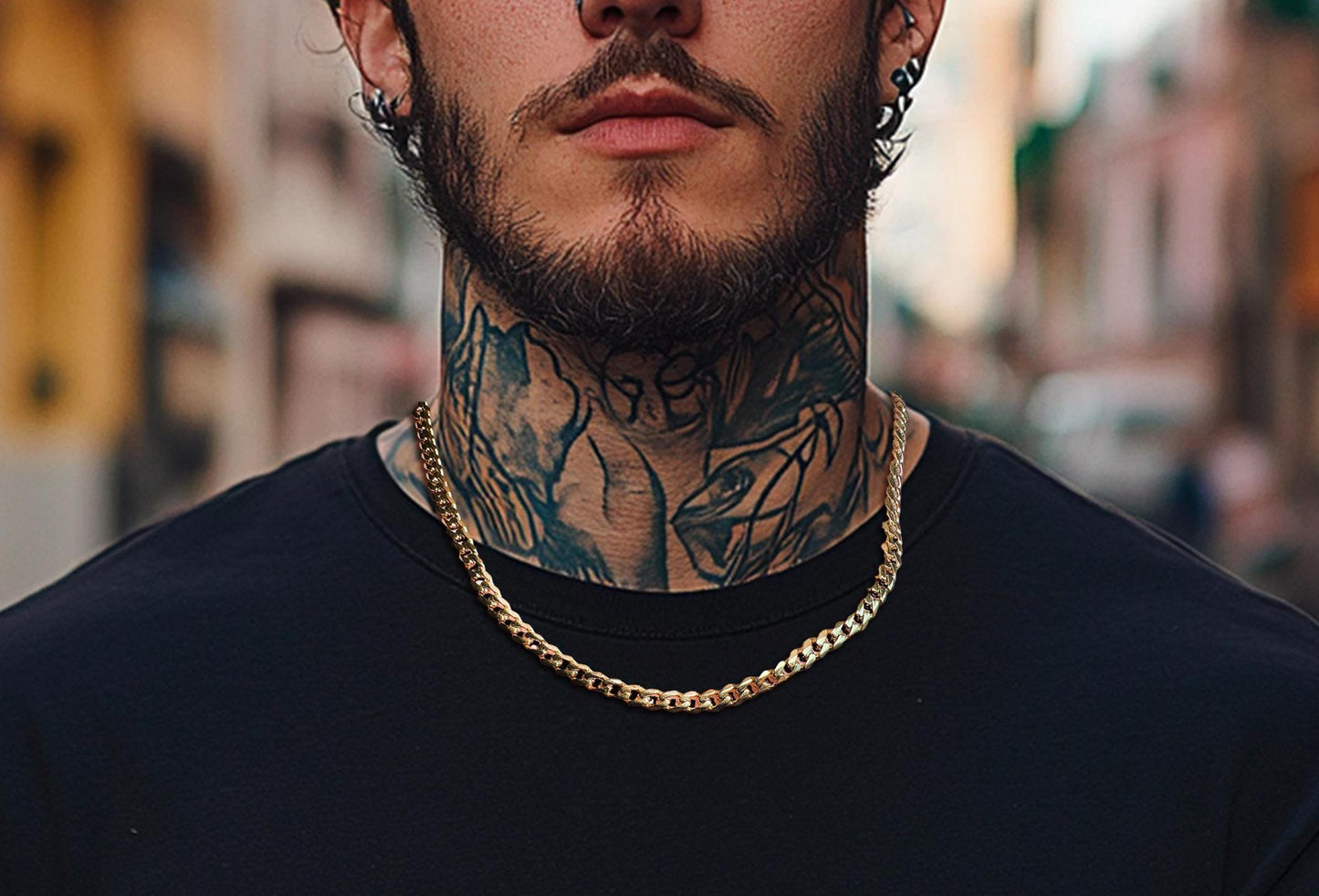 Gold Chain Necklace for Men - 18k Miami Cuban Chain - Stainless Steel - 50cm - Mens Gold Chain Gold Waterproof Chain - Men's Jewelry, B007