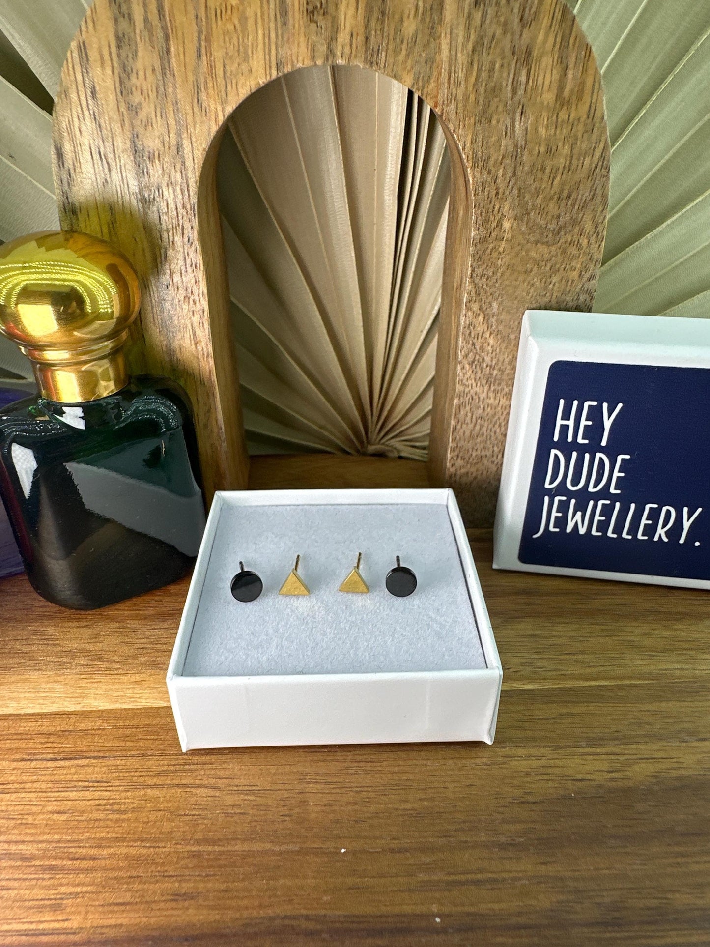 Mens Set Of Stud Earrings - Gold and Black Stud Earrings, Men, Stacking Set Gift for men, Male Earring, Edgy, Mens Stud Earrings, A