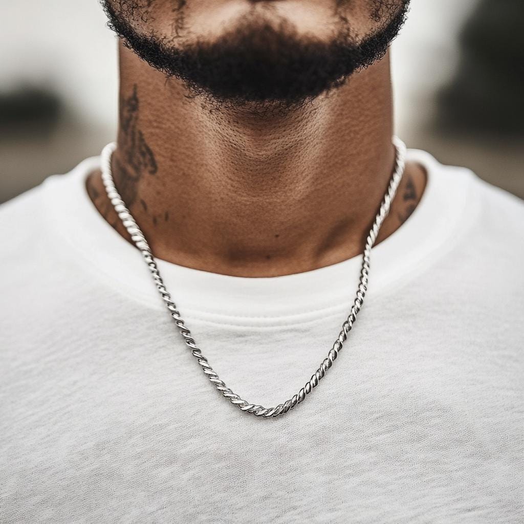Silver Rope Chain Necklace, 60cm Mens Chain Silver Link Chain, Stainless Steel Silver Chains for Men With Initial Chain, B001