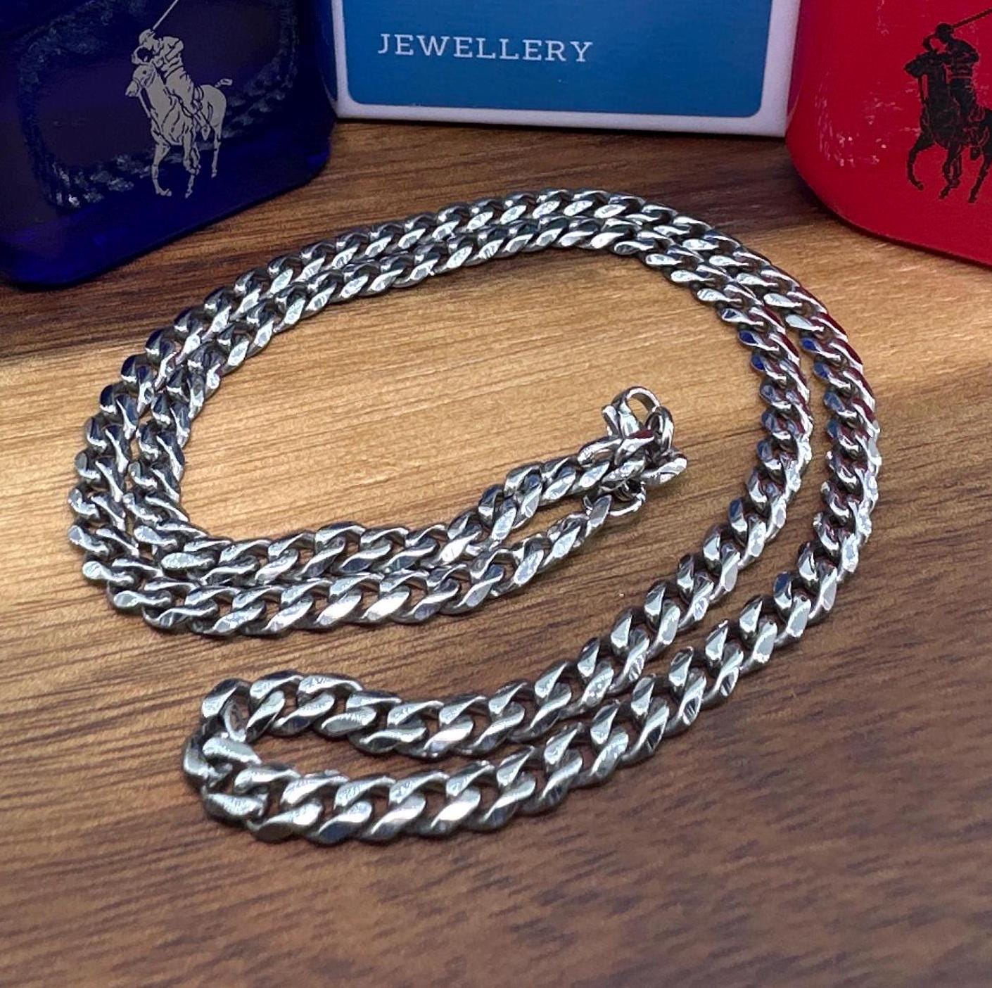 Silver Chain Necklace for Men - Miami Cuban Chain - 50cm - Stainless Mens Silver Cuban Chain - Waterproof Chain - Silver Necklace, B005