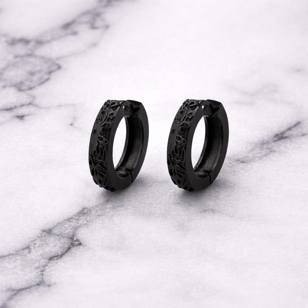 Mens Earrings - Black Earrings, Men, Edgy Male Earring, Dragon Glass, Mens Hoop Earrings, Hoops for Men, Rune hoop earrings, A339