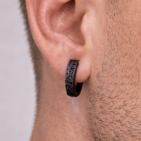 Mens Earrings - Black Earrings, Men, Edgy Male Earring, Dragon Glass, Mens Hoop Earrings, Hoops for Men, Rune hoop earrings, A339
