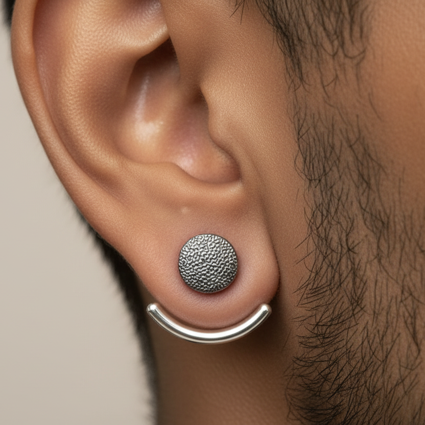 Mens Earrings - Silver wrap around  Earrings, Men, Minimalist Male Earring, Silver, Mens stud, Man Earrings, for Men, edgy, A004