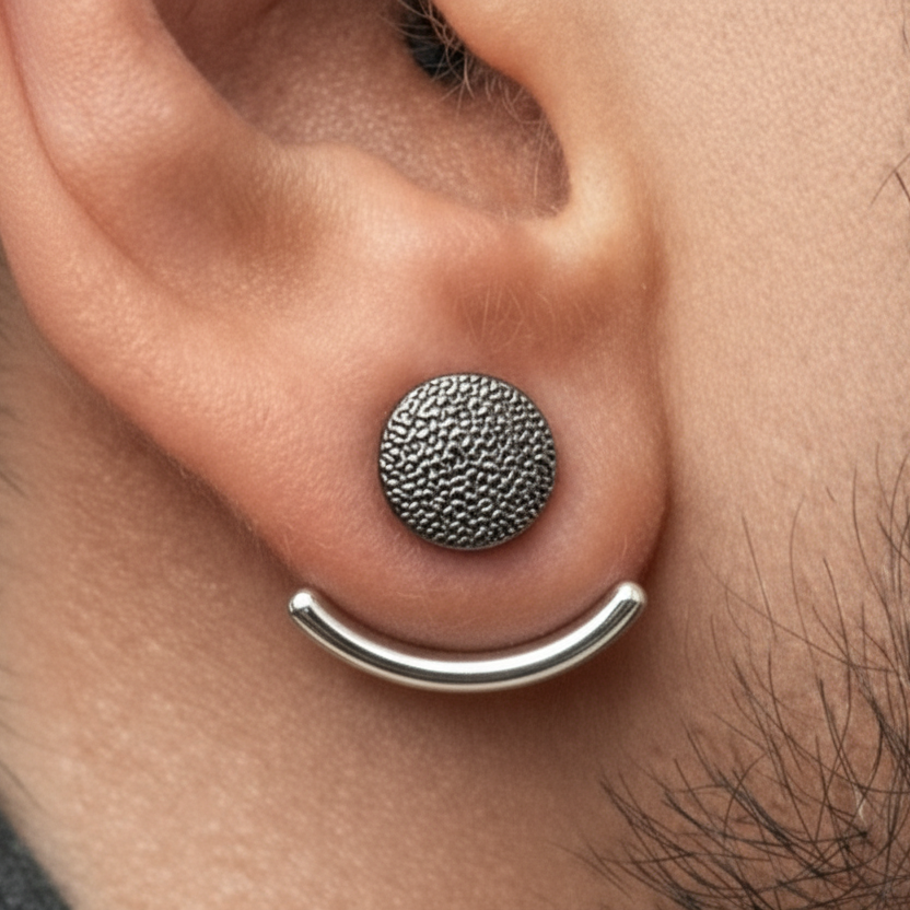 Mens Earrings - Silver wrap around  Earrings, Men, Minimalist Male Earring, Silver, Mens stud, Man Earrings, for Men, edgy, A004