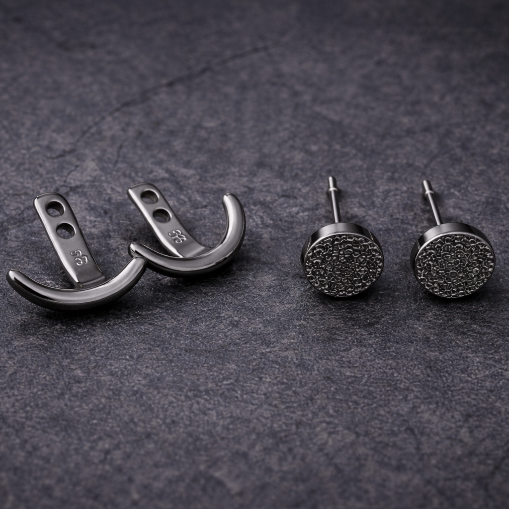 Mens Earrings - Gun Metal Grey wrap around  Earrings, Men, Minimalist Male Earring, Silver, Mens stud, Man Earrings, for Men, edgy, B026