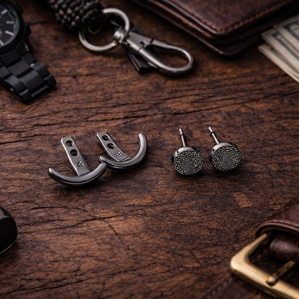 Mens Earrings - Gun Metal Grey wrap around  Earrings, Men, Minimalist Male Earring, Silver, Mens stud, Man Earrings, for Men, edgy, B026