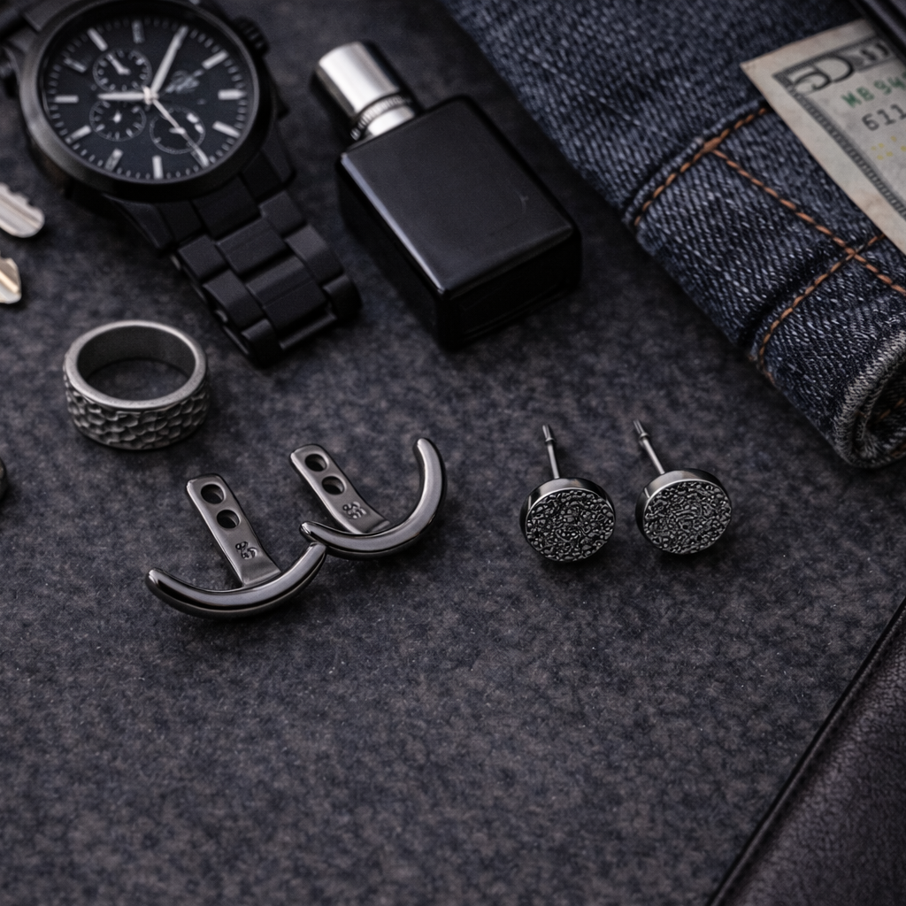 Mens Earrings - Gun Metal Grey wrap around  Earrings, Men, Minimalist Male Earring, Silver, Mens stud, Man Earrings, for Men, edgy, B026