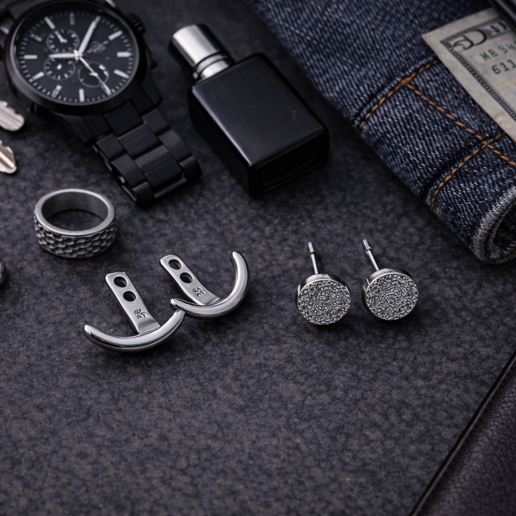 Mens Earrings - Silver wrap around  Earrings, Men, Minimalist Male Earring, Silver, Mens stud, Man Earrings, for Men, edgy, A004