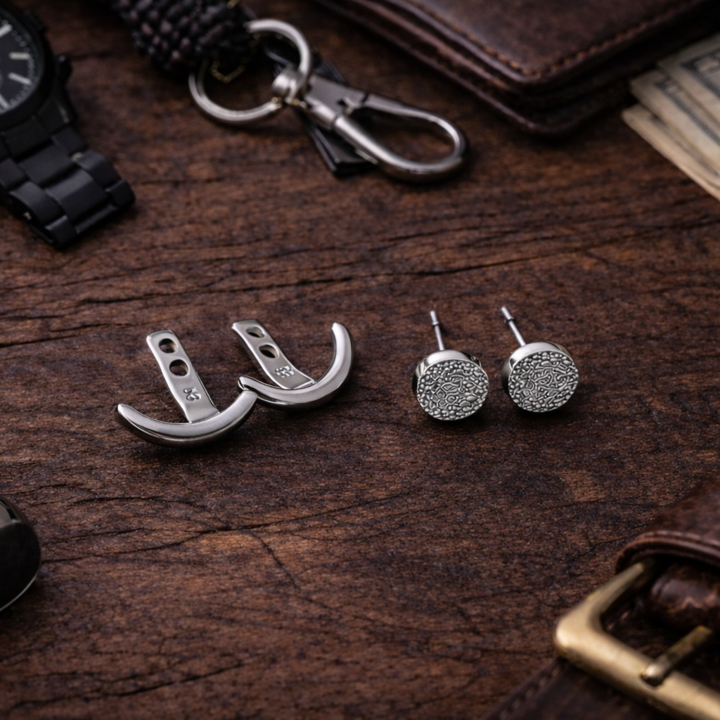 Mens Earrings - Silver wrap around  Earrings, Men, Minimalist Male Earring, Silver, Mens stud, Man Earrings, for Men, edgy, A004