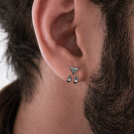 Mens Ear Jacket Earrings - Mens Studs, Edgy, Male Earring, Silver Edgy Studs for Mens Triangle studs, man earrings, A388