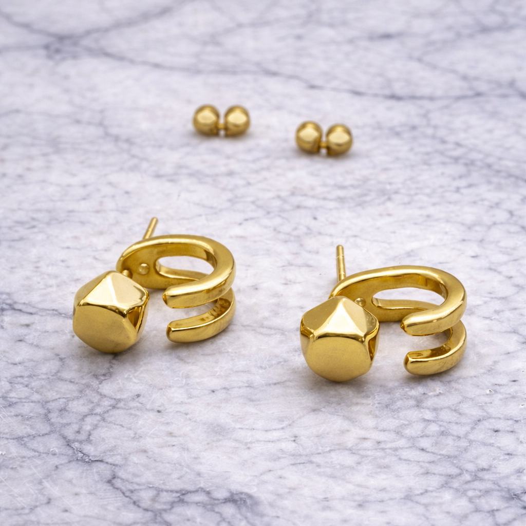 Mens Earrings - Gold Stud Earrings, Men, Minimalist Male Earring, Stainless Steel Gold Studs for Men, edgy earrings, Hex Studs, A510