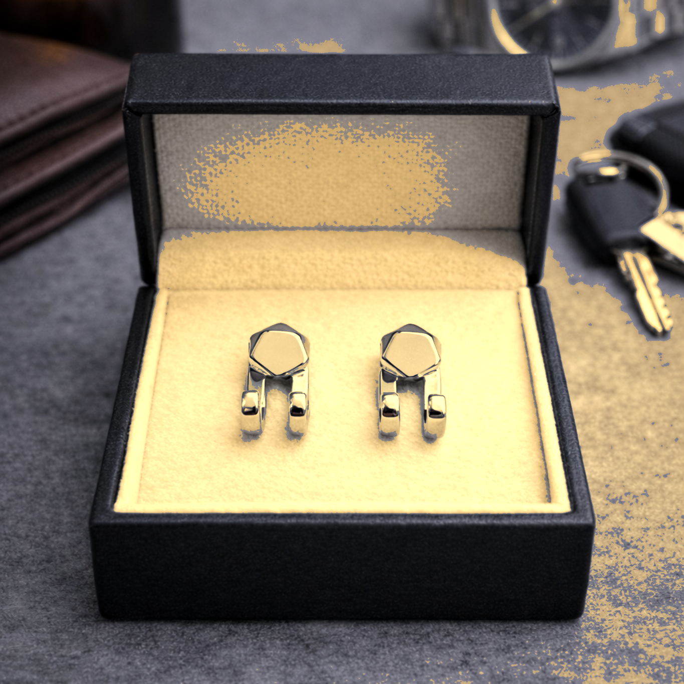 Mens Earrings - Gold Stud Earrings, Men, Minimalist Male Earring, Stainless Steel Gold Studs for Men, edgy earrings, Hex Studs, A510