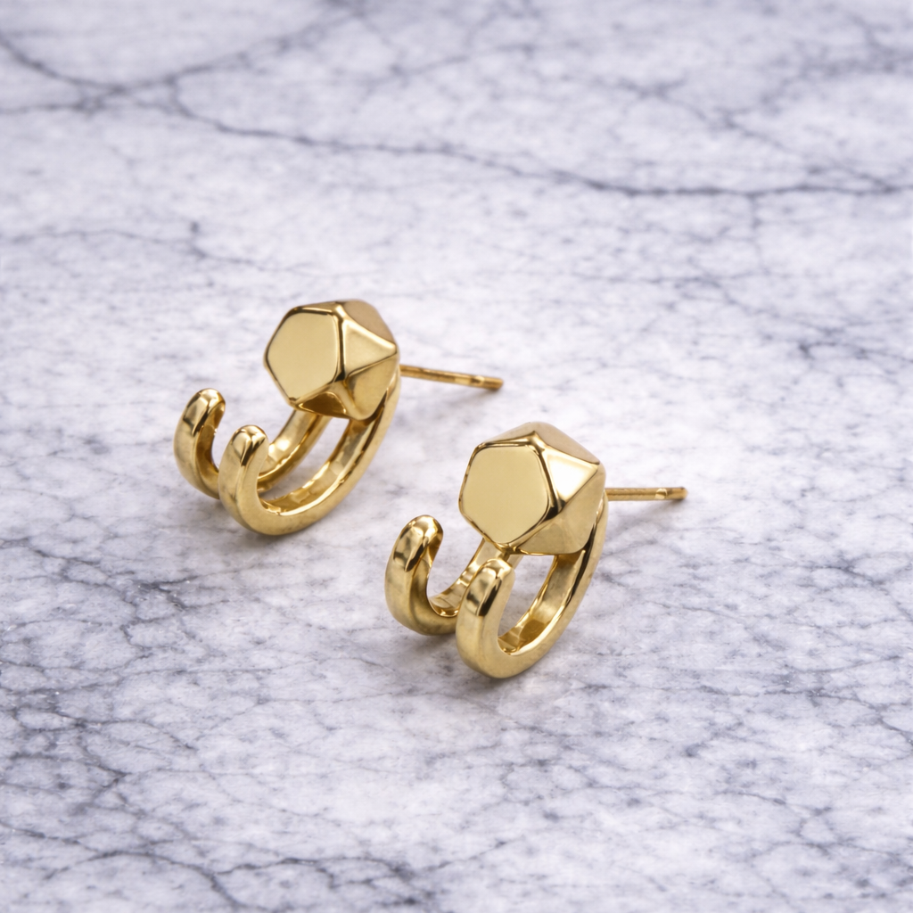 Mens Earrings - Gold Stud Earrings, Men, Minimalist Male Earring, Stainless Steel Gold Studs for Men, edgy earrings, Hex Studs, A510