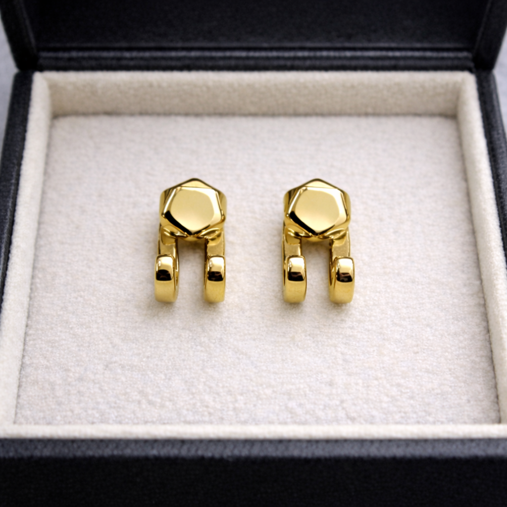 Mens Earrings - Gold Stud Earrings, Men, Minimalist Male Earring, Stainless Steel Gold Studs for Men, edgy earrings, Hex Studs, A510