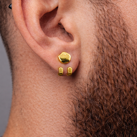 Mens Earrings - Gold Stud Earrings, Men, Minimalist Male Earring, Stainless Steel Gold Studs for Men, edgy earrings, Hex Studs, A510