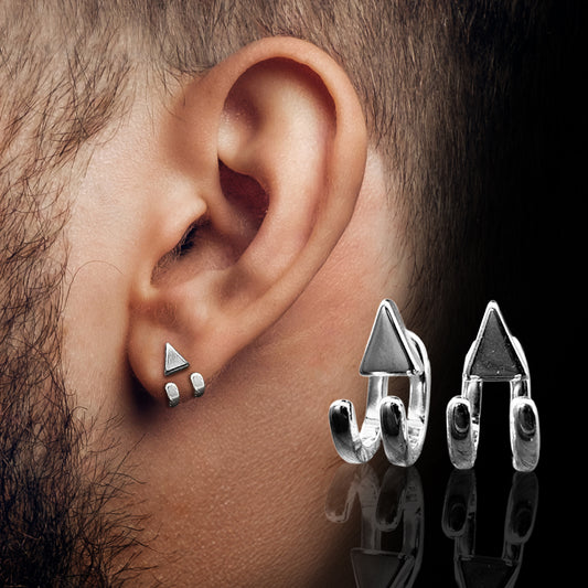 Mens Earrings - Silver Stud Earrings, Mens Studs, Minimalist, Male Earring Silver Edgy Studs for Men, tick v, hoop man earrings, B023