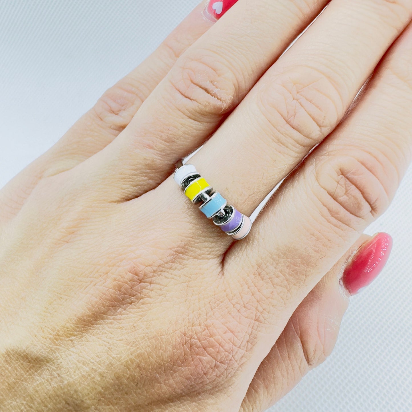 Stress relief rings, Anxiety rings, Fidget Ring, Meditation rings, Spinning beads, Gifts for friends, Gift cards, Adjustable opening, A396