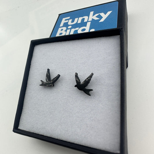 Black Bird Swift Earrings - bird studs, bird coloured studs, minimalistic earring, Funky earrings, Unique, A078